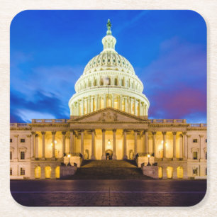 Porta-copo De Papel Quadrado O Capitólio dos Estados Unidos na hora azul