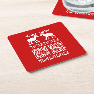 Porta-copo De Papel Quadrado O feliz ano novo feio do código da camisola QR do