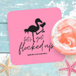 Porta-copo De Papel Quadrado O Flamingo Rosa Enfiou O Aniversário Tropical<br><div class="desc">Fiquem presos com seus amigos e família para comemorar seu aniversário! Os festivos e divertidos panos de papel exibem tipografia negra com um flamingo segurando um coquetel, e uma legenda de "vamos fica preso" em um fundo rosa alegre. Perfeito para a praia e festas de aniversário adultas com temas tropicais....</div>