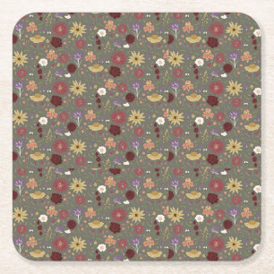 Porta-copo De Papel Quadrado O fundo verde da Embriação Floral do outono