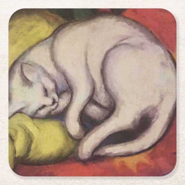 Porta-copo De Papel Quadrado "O Gato Branco" de Franz Marc (Frente)