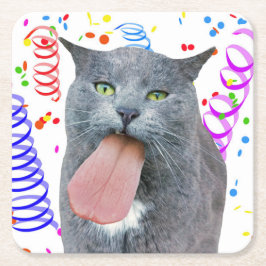 Porta-copo De Papel Quadrado O Gato Da Festa Recebeu Sua Língua?