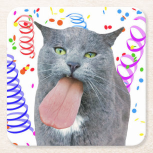 Porta-copo De Papel Quadrado O Gato Da Festa Recebeu Sua Língua?
