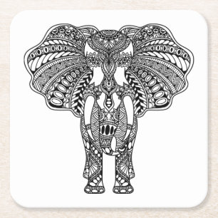 Porta-copo De Papel Quadrado O Henna Mehndi decorou o elefante indiano