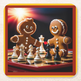 Porta-copo De Papel Quadrado O Homem De Pão De Gengibre Joga Xadrez Com Sua Irm