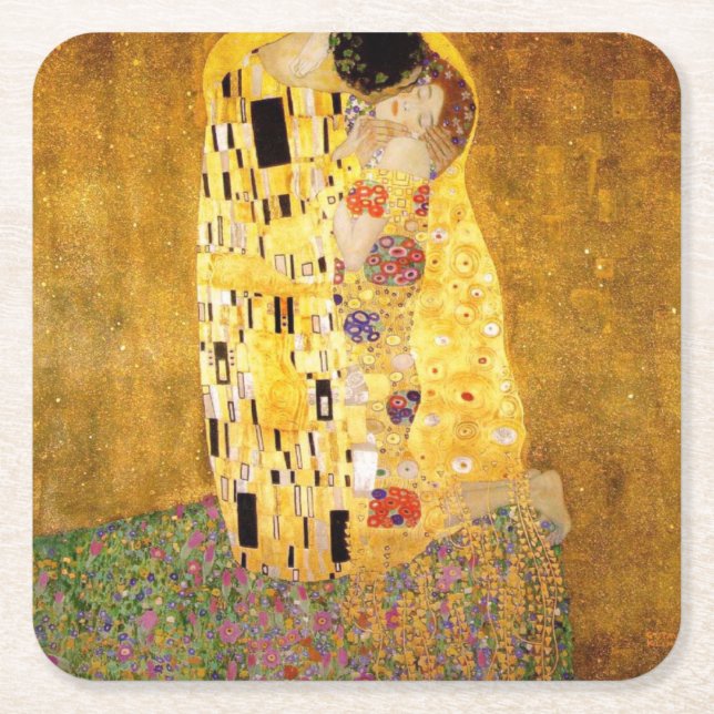 Porta-copo De Papel Quadrado O Kiss Gustav Klimt (Frente)