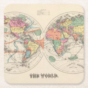 Porta-copo De Papel Quadrado O mapa do atlas de mundo com correntes e ventos de
