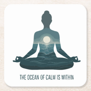 Porta-copo De Papel Quadrado "O Oceano de Calma está Dentro" Yoga Meditação