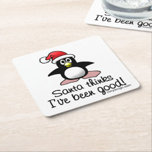 Porta-copo De Papel Quadrado O papai noel pensa que eu fui bom! Pinguim do