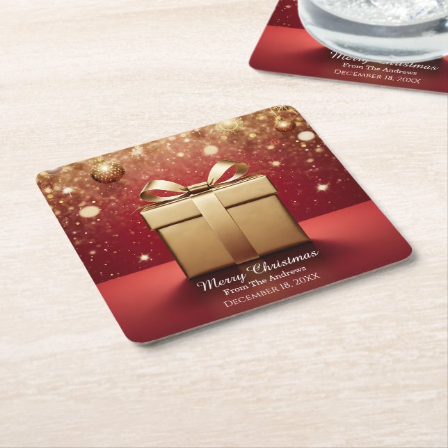 Porta-copo De Papel Quadrado O Presente de Natal Real em Ouro (Inclinado)