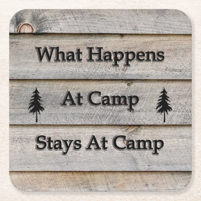 Porta-copo De Papel Quadrado O que acontece no acampamento fica no acampamento (Frente)