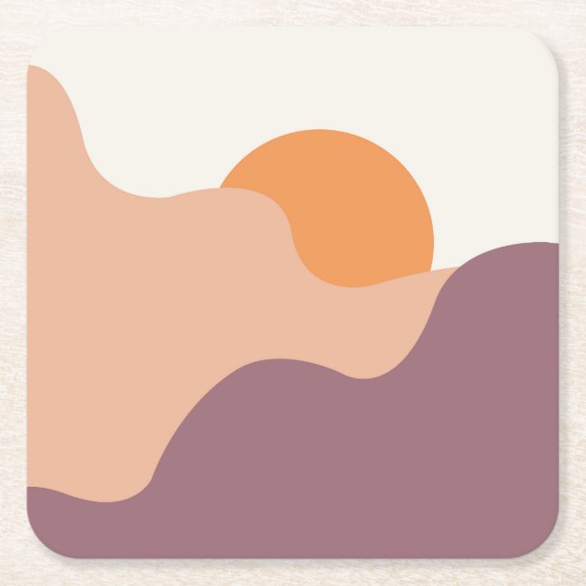 Porta-copo De Papel Quadrado O Sol se abaixa atrás das colinas roxas (Frente)