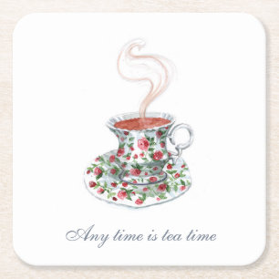 Porta-copo De Papel Quadrado O tempo todo é hora de chá Tea Slogan Cote Vintage