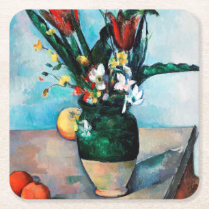 Porta-copo De Papel Quadrado O Vaso de Tulips, Paul Cezanne