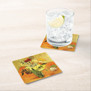 Porta-copo De Papel Quadrado Obra de arte de Van Gogh, Vaso Japonês com Rosas,