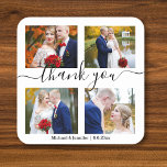 Porta-copo De Papel Quadrado obrigado, 4 fotos mínimas, colagem, chic de casame<br><div class="desc">obrigado elegante,  porta copos de casamento de colagem mínima de quatro fotos</div>