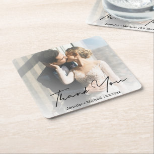 Porta-copo De Papel Quadrado obrigado de foto desbotada do casamento minimalist