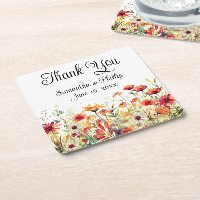 Porta-copo De Papel Quadrado Obrigado porta copos favor floral (Inclinado)