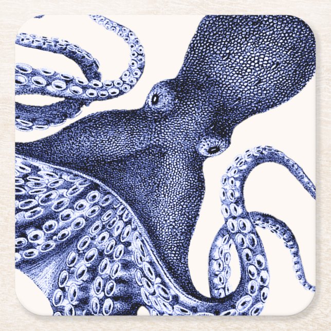 Porta-copo De Papel Quadrado Octopus Azul Paisagem (Frente)