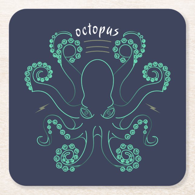 Porta-copo De Papel Quadrado Octopus Cephalopod Tentáculos (Frente)