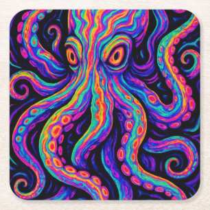 Porta-copo De Papel Quadrado Octopus Colorido Trippy
