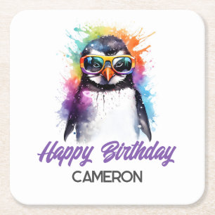 Porta-copo De Papel Quadrado Óculos de sol do Pinguim do Partido, aniversário d