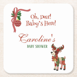 Porta-copo De Papel Quadrado Oh, Deer! Baby’s Here! – Christmas Baby Shower
