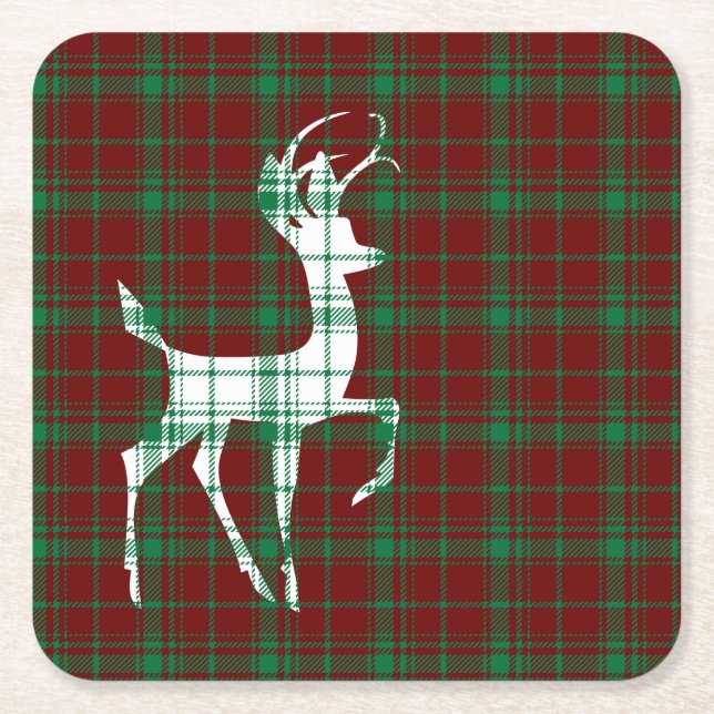 Porta-copo De Papel Quadrado Oh Deer! Xadrez de Natal (Frente)