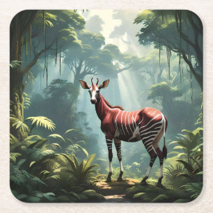 Porta-copo De Papel Quadrado Okapi Na Floresta Tropical (Zebra Giraffe)