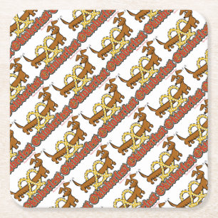 Porta-copo De Papel Quadrado Oktoberfest-Cartoon-Pretzel-Doxie