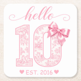 Porta-copo De Papel Quadrado Olá 10 Aniversário | Rosa Olá 10 Ano Personalizado