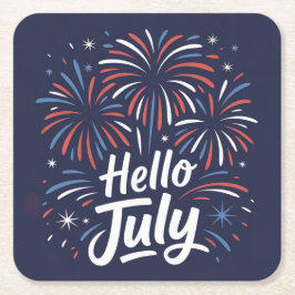 Porta-copo De Papel Quadrado Olá, Conjunto de Portas copos do Fireworks julho