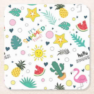 Porta-copo De Papel Quadrado Olá Summer, é hora de verão, diversão de verão