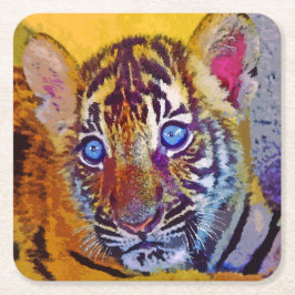 Porta-copo De Papel Quadrado Olhos Azuis Bebê Filhote de Tigre