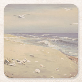 Porta-copo De Papel Quadrado On the Beach (1879) - Vintage Coastal Art
