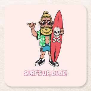 Porta-copo De Papel Quadrado Onda Certa, Cara! Surfista Barbudo de Desenho