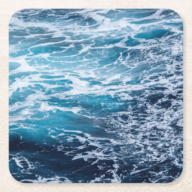 Porta-copo De Papel Quadrado Ondas Blue Ocean Beach (Frente)
