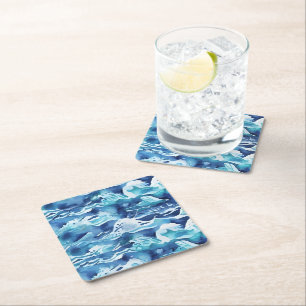 Porta-copo De Papel Quadrado Ondas do Oceano Azul Água Tinta Água Azul