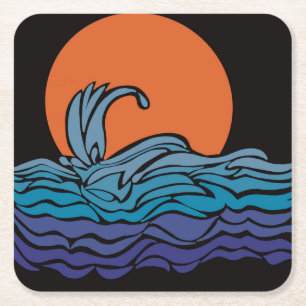 Porta-copo De Papel Quadrado Ondas e pôr do sol vibrantes e coloridas