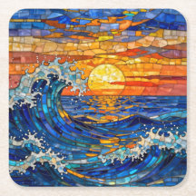 Ondas Oceânicas da Costa ao Pôr do Sol