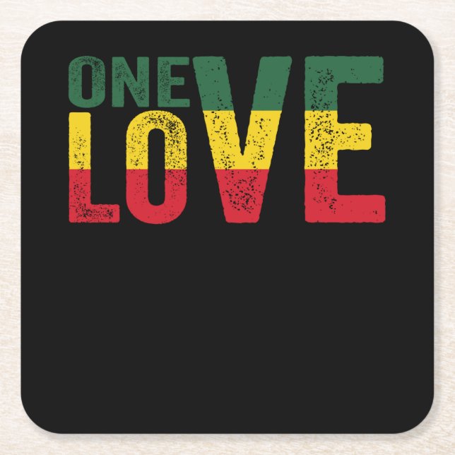 Porta-copo De Papel Quadrado One Love Jamaican Rasta Reggae (Frente)