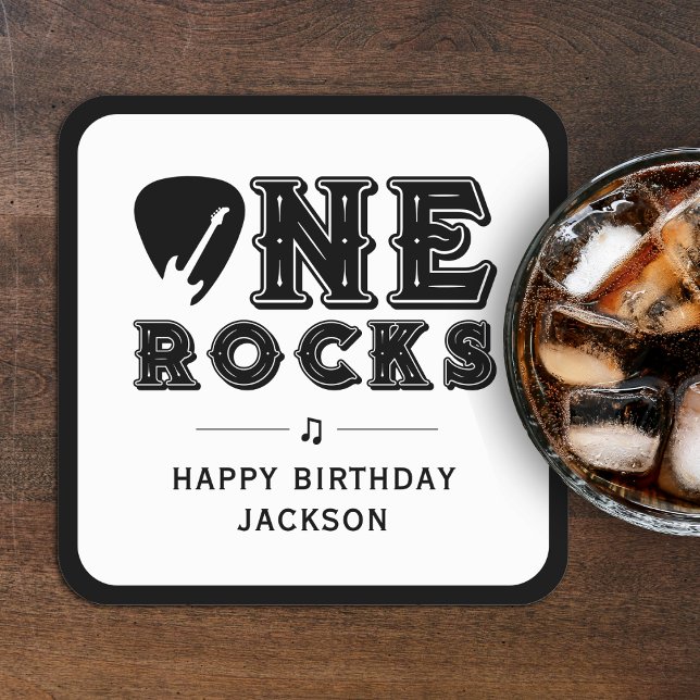 Porta-copo De Papel Quadrado One Rocks Guitar Pick 1st Birthday Party (Criador carregado)
