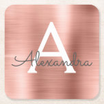 Porta-copo De Papel Quadrado Ontem, Dourado Monograma Girílico Rosa Rosa Rosa R<br><div class="desc">Rosa Rosa Rosa Rosa Dourada Faux Stainless Steel Foil Girly Elegante Monograma Name Portas copos. Essas Portas copos de Festa de aniversário podem ser personalizadas para incluir seu nome inicial e primeiro.</div>