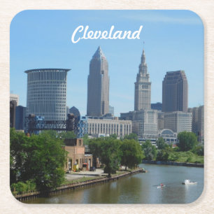 Porta-copo De Papel Quadrado Opinião do rio de Cleveland
