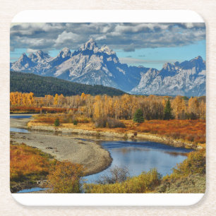 Porta-copo De Papel Quadrado Opinião grande do rio das montanhas de Teton no