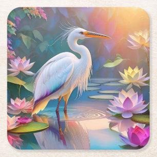 Porta-copo De Papel Quadrado Orange Billed White Heron Fantasy Bird