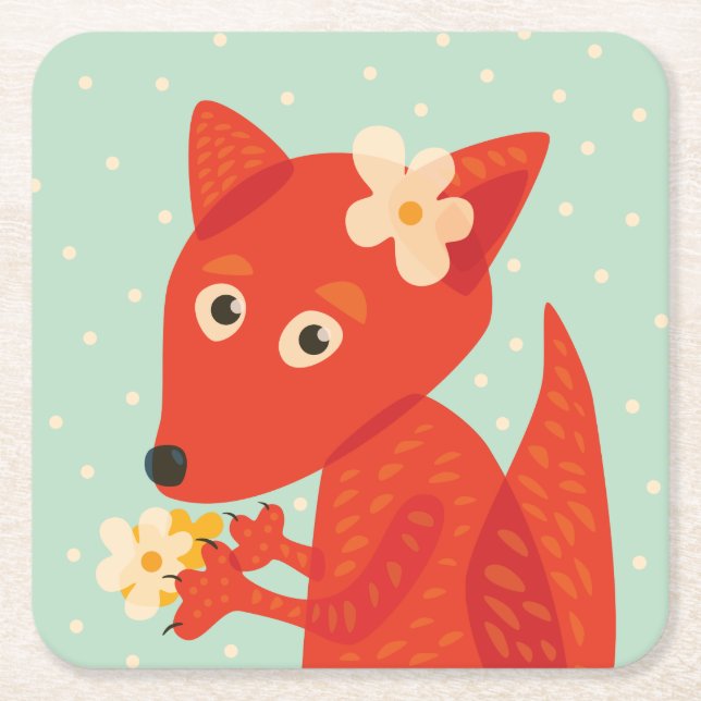 Porta-copo De Papel Quadrado Orange Fox Kawaii Cute Kids (Frente)
