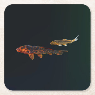 Porta-copo De Papel Quadrado Orange Koi e Dourado Koi