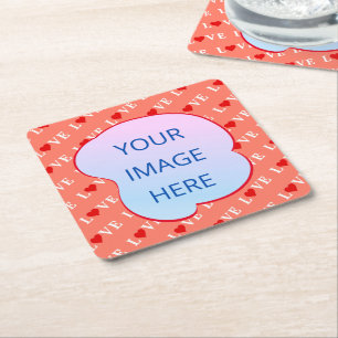 Porta-copo De Papel Quadrado Orange LOVE Heart