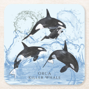Porta-copo De Papel Quadrado Orcas Incríveis de Preto e Branco